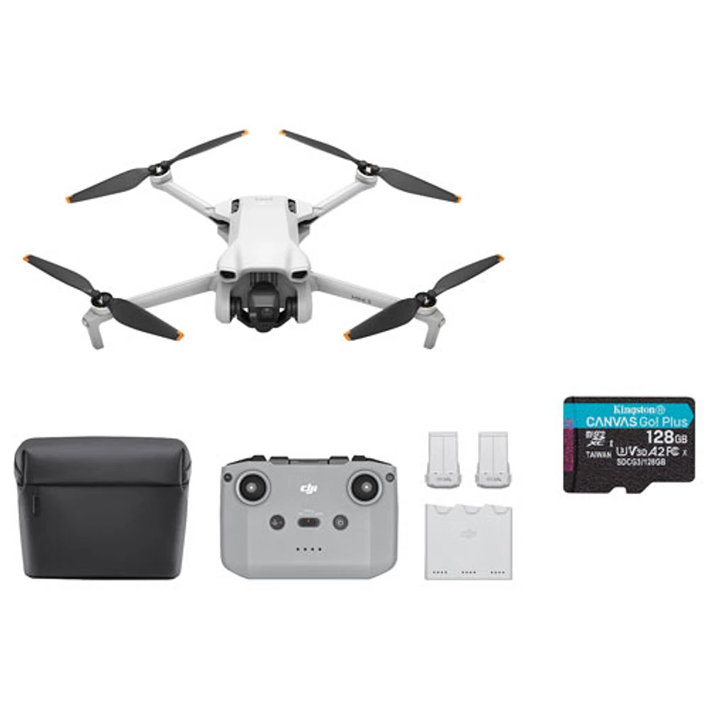 DJI Mini 3 Quadcopter Drone Fly More Combo w/ Remote Control&128GB 170MB/s microSDXC Memory Card - Grey