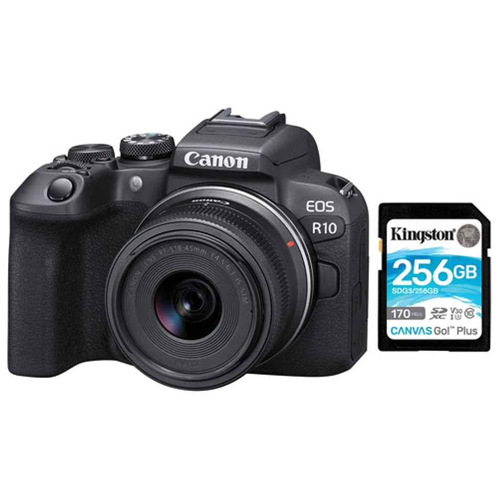 Canon EOS R10 Mirrorless Camera with 18-45mm STM Lens Kit & 256GB 170MB/s SDXC Memory Card