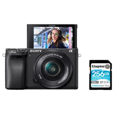 Sony Alpha a6400 Mirrorless Vlogger Camera with 16-50mm OSS Lens Kit & 128GB 170MB/s SDXC Memory Card