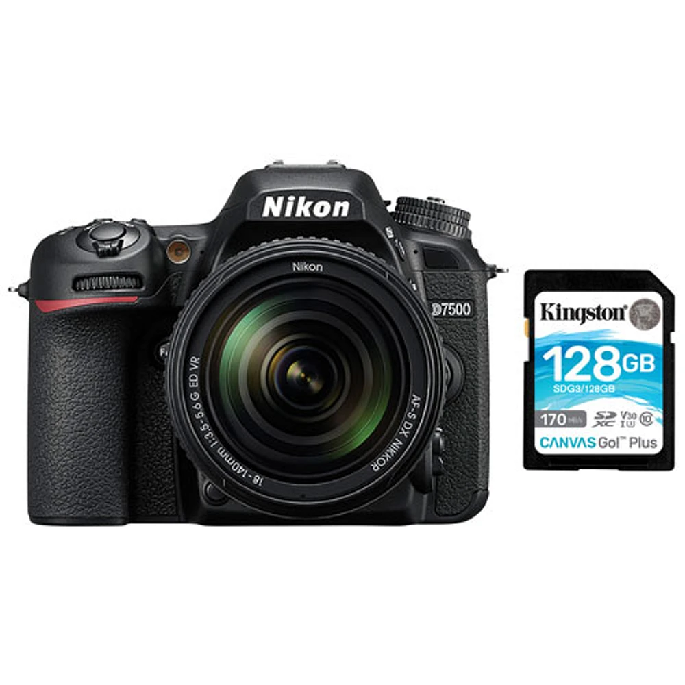 NIKON D7500 DSLR Camera with 18-140mm ED VR Lens Kit & 128GB 170MB/s SDXC Memory Card