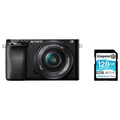 Sony Alpha a6100 Mirrorless Vlogger Camera with 16-50mm Lens Kit & 128GB 170MB/s SDXC Memory Card