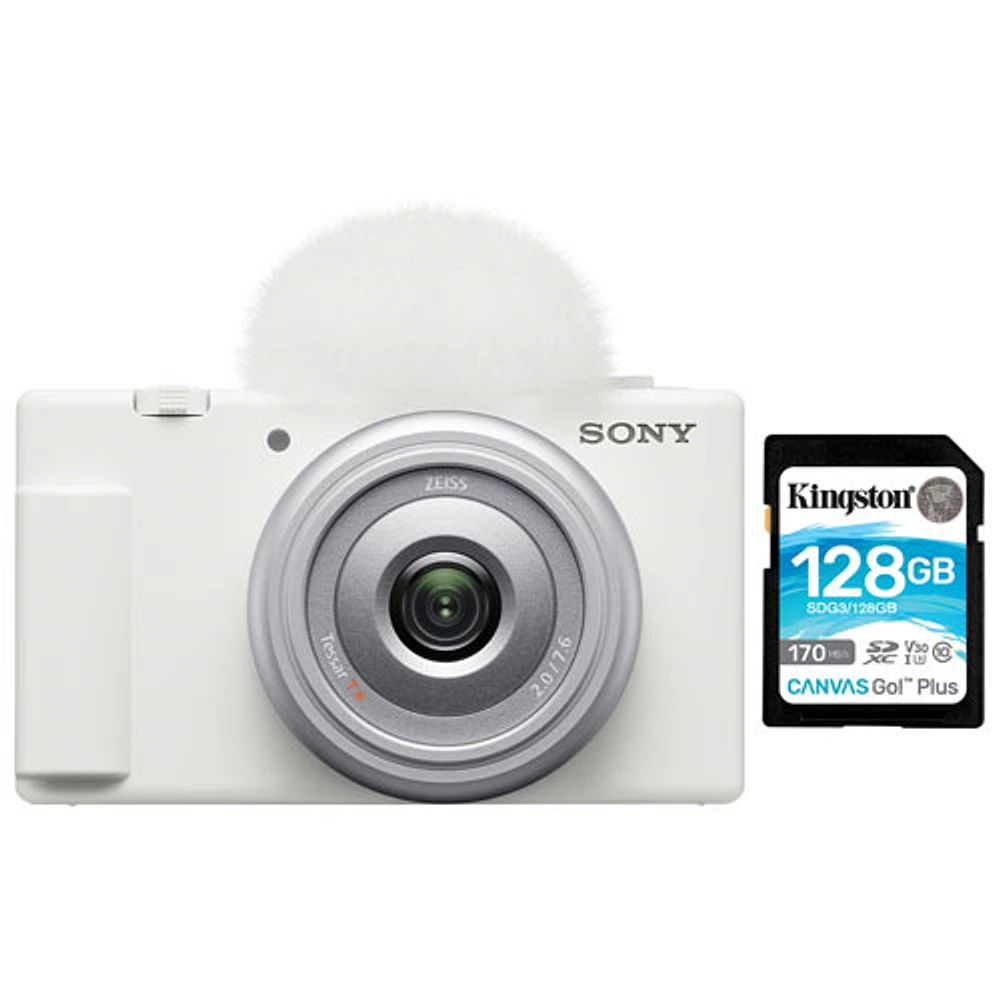 Sony ZV-1F Content Creator Vlogger 20.1MP Digital Camera & 128GB 170MB/s SDXC Memory Card - White