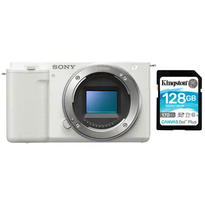 Sony Alpha ZV-E10 APS-C Mirrorless Vlog Camera (Body Only) & 128GB 170MB/s SDXC Memory Card - White