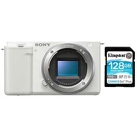 Sony Alpha ZV-E10 APS-C Mirrorless Vlog Camera (Body Only) & 128GB 170MB/s SDXC Memory Card - White