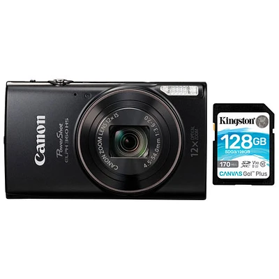 Canon PowerShot ELPH 360 HS WiFi 20.2MP 12x Optical Zoom Digital Camera & 128GB SDXC Memory Card