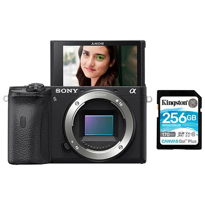 Sony Alpha a6600 Mirrorless Vlogger Camera (Body Only) w/ 256GB 170MB/s SDXC Memory Card