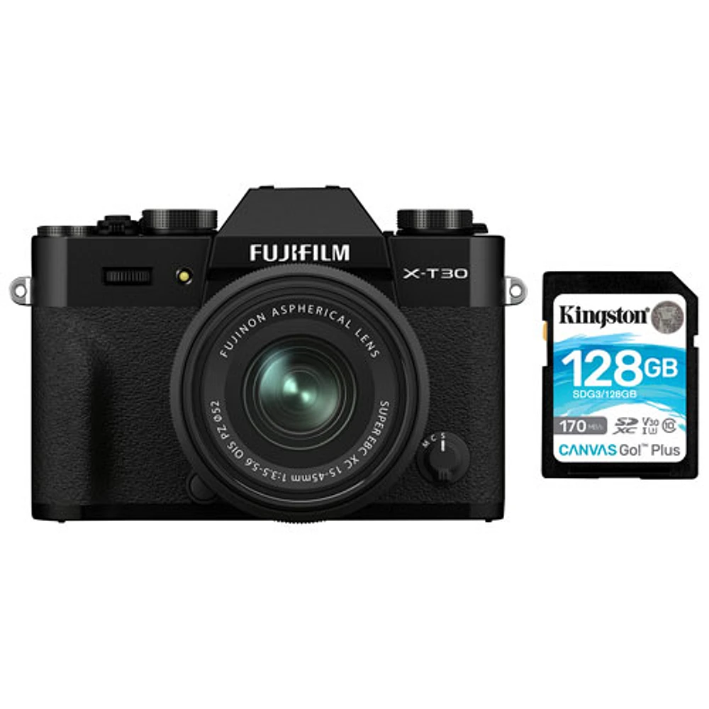 Fujifilm X-T30 II Mirrorless Camera with 15-45mm Lens Kit & 128GB 170MB/s SDXC Memory Card