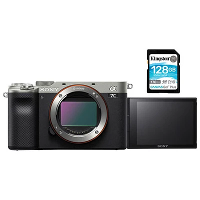 Sony Alpha 7C Full-Frame Mirrorless Camera (Body Only) with 128GB 170MB/s SDXC Memory Card - Silver