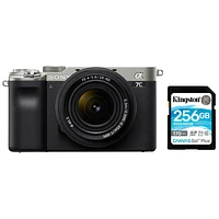 Sony Alpha 7C Full-Frame Mirrorless Camera with 28-60mm Lens Kit & 256GB SDXC Memory Card - Silver