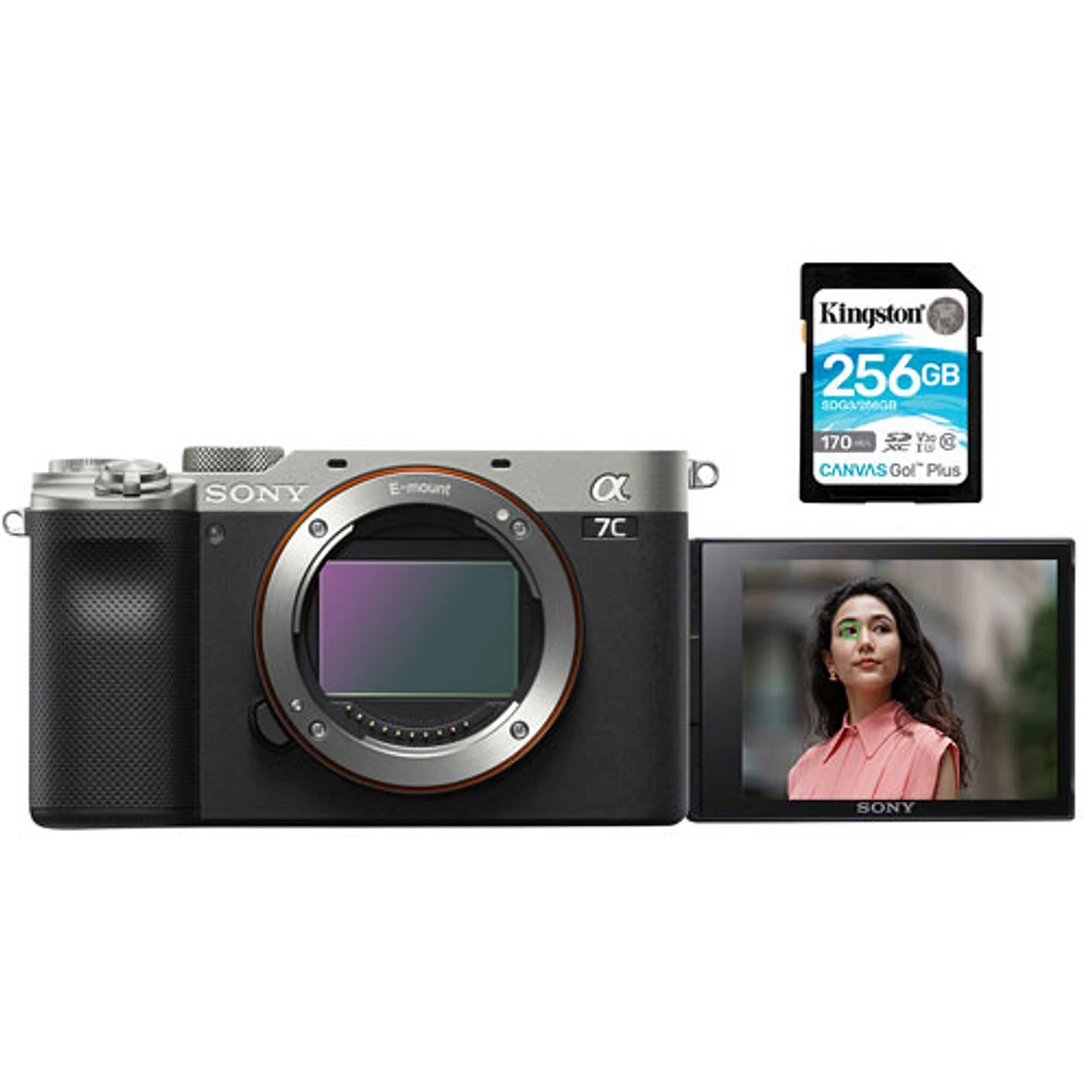 Sony Alpha 7C Full-Frame Mirrorless Camera (Body Only) w/ 256GB 170MB/s SDXC Memory Card - Silver