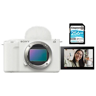 Sony Alpha ZV-E1 Full-Frame Mirrorless Vlogger Camera (Body Only) w/ 256GB SDXC Memory Card - White