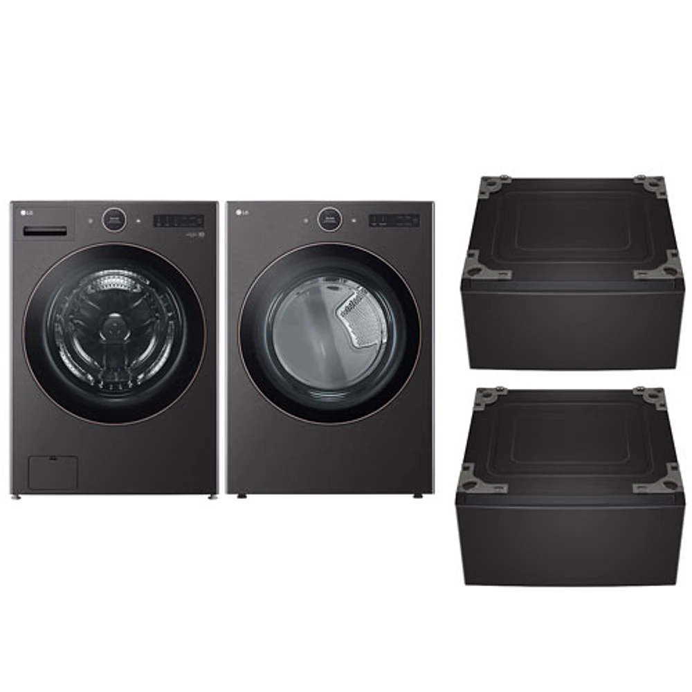 LG 5.8 Cu Ft Front Load Steam Washer & 7.4 Cu Ft Electric Steam Dryer w/ 2 27" Pedestals