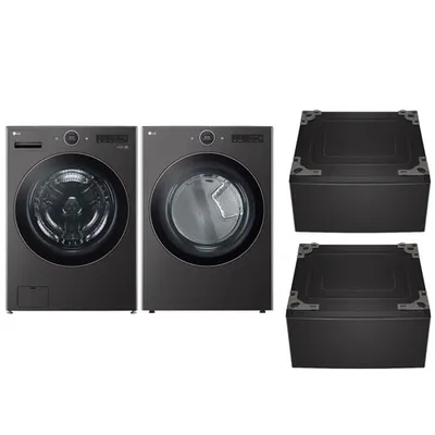 LG 5.8 Cu Ft Front Load Steam Washer & 7.4 Cu Ft Electric Steam Dryer w/ 2 27" Pedestals