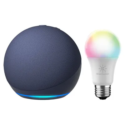 Amazon Echo Dot (5th Gen) Smart Speaker with Alexa & GE Cync A19 Smart LED Light Bulb - Deep Sea Blue