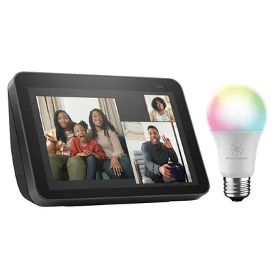 Amazon Echo Show 8 (2nd Gen) Smart Display & GE Cync A19 Smart LED Light Bulb - Charcoal