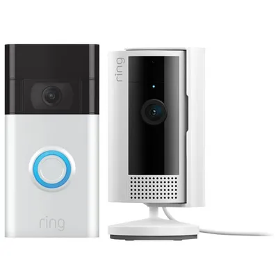 Ring Wi-Fi Video Doorbell (2nd Gen) & Indoor Cam WiFi 1080p HD IP Camera (2nd Gen) - Satin Nickel/White