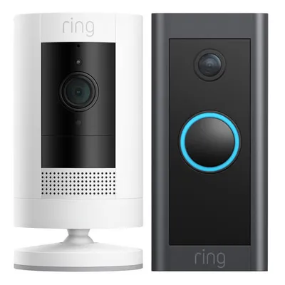 Ring Stick Up Cam Wireless Indoor/Outdoor 1080p HD IP Camera & Wired Wi-Fi Video Doorbell - White/Black
