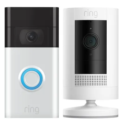 Ring Wi-Fi Video Doorbell (2nd Gen) & Wireless Indoor/Outdoor 1080p HD IP Camera - Satin Nickel/White