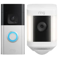 Ring Wi-Fi Video Battery Doorbell Plus & Spotlight Cam Plus Wire-Free 1080p HD IP Camera - White