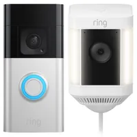 Ring Wi-Fi Video Battery Doorbell Plus & Spotlight Cam Plus Wired 1080p HD IP Camera - White