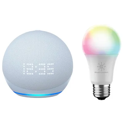 Amazon Echo Dot (5th Gen) Smart Speaker with Clock & Alexa w/ Cync A19 Smart LED Light Bulb