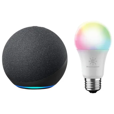 Amazon Echo (4th Gen) Smart Home Hub with Alexa & Cync A19 Smart LED Light Bulb
