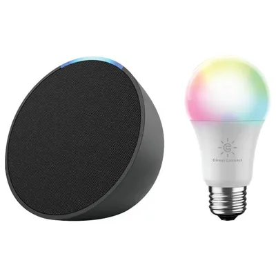 Amazon Echo Pop Smart Speaker with Alexa & Cync A19 Smart LED Light Bulb