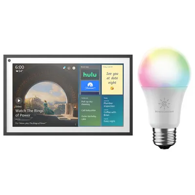 Amazon Echo Show 15.6" Smart Display with Alexa & Fire TV & Cync A19 Smart LED Light Bulb - Black/White
