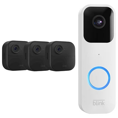 Blink Outdoor 4 Wire-Free 1080p Full HD IP Security Camera System - 3Pk & Video Doorbell - Black/White