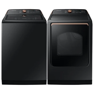 Laveuse à chargement par le haut de 6,2 pi³ et sécheuse électrique à vapeur de Samsung - Noir brossé/Noir
