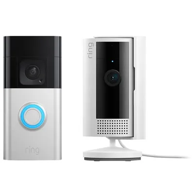 Ring Wi-Fi Video Battery Doorbell Plus 1536p & Indoor Cam WiFi 1080p HD IP Camera (2nd Gen) - White