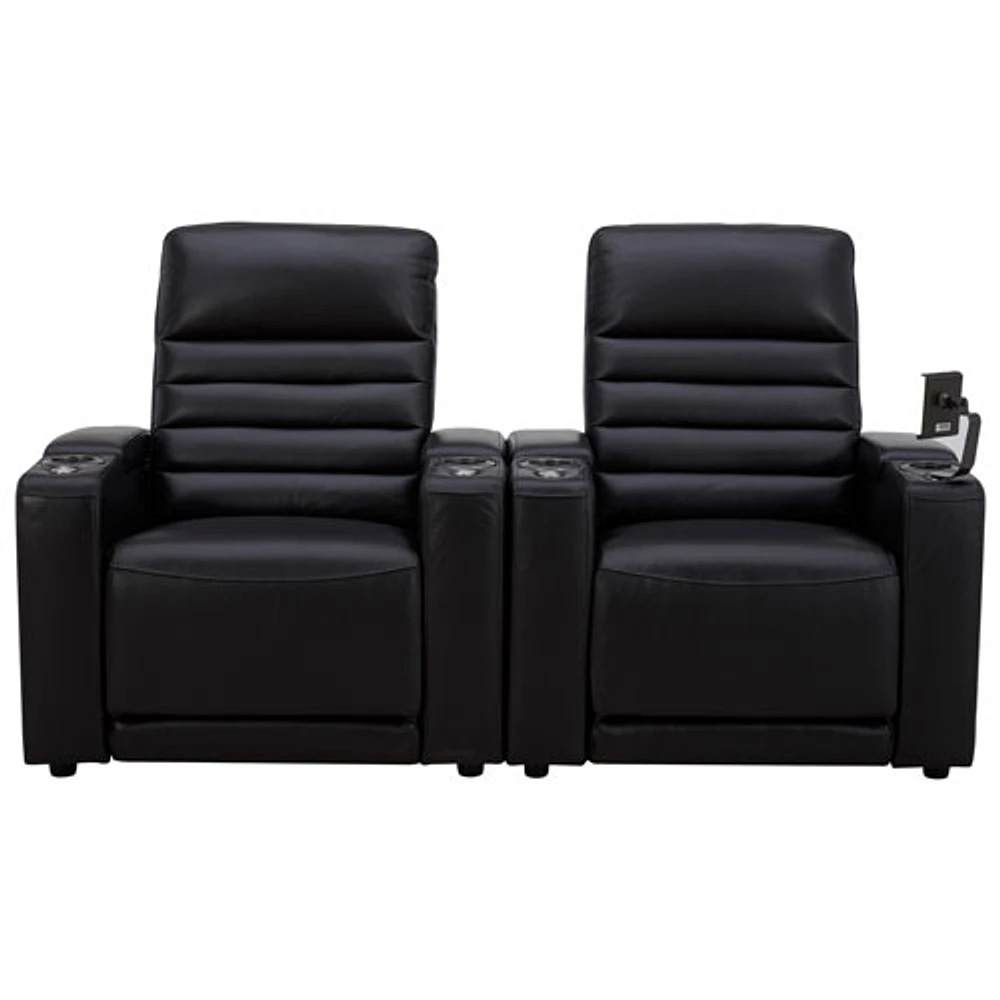 Fauteuil inclinable électrique en cuir Power 2 Prestige avec porte-gobelet et porte-téléphone - Noir/Métal