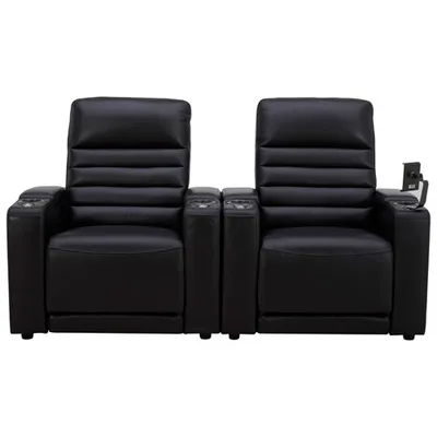 Prestige Leather Power 2 Recliner Chair with Cup Holder & Phone Holder - Black/Metal