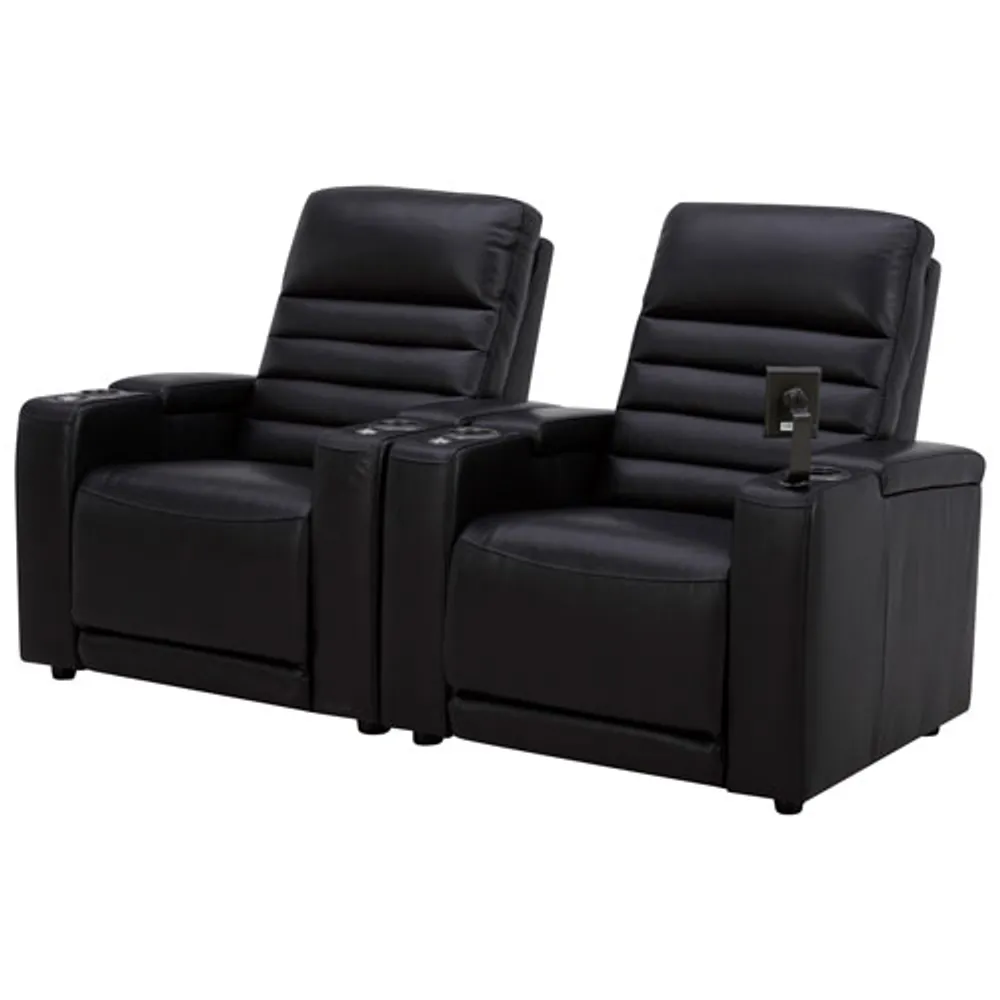 Prestige Leather Power 2 Recliner Chair with Cup Holder & Phone Holder - Black/Metal