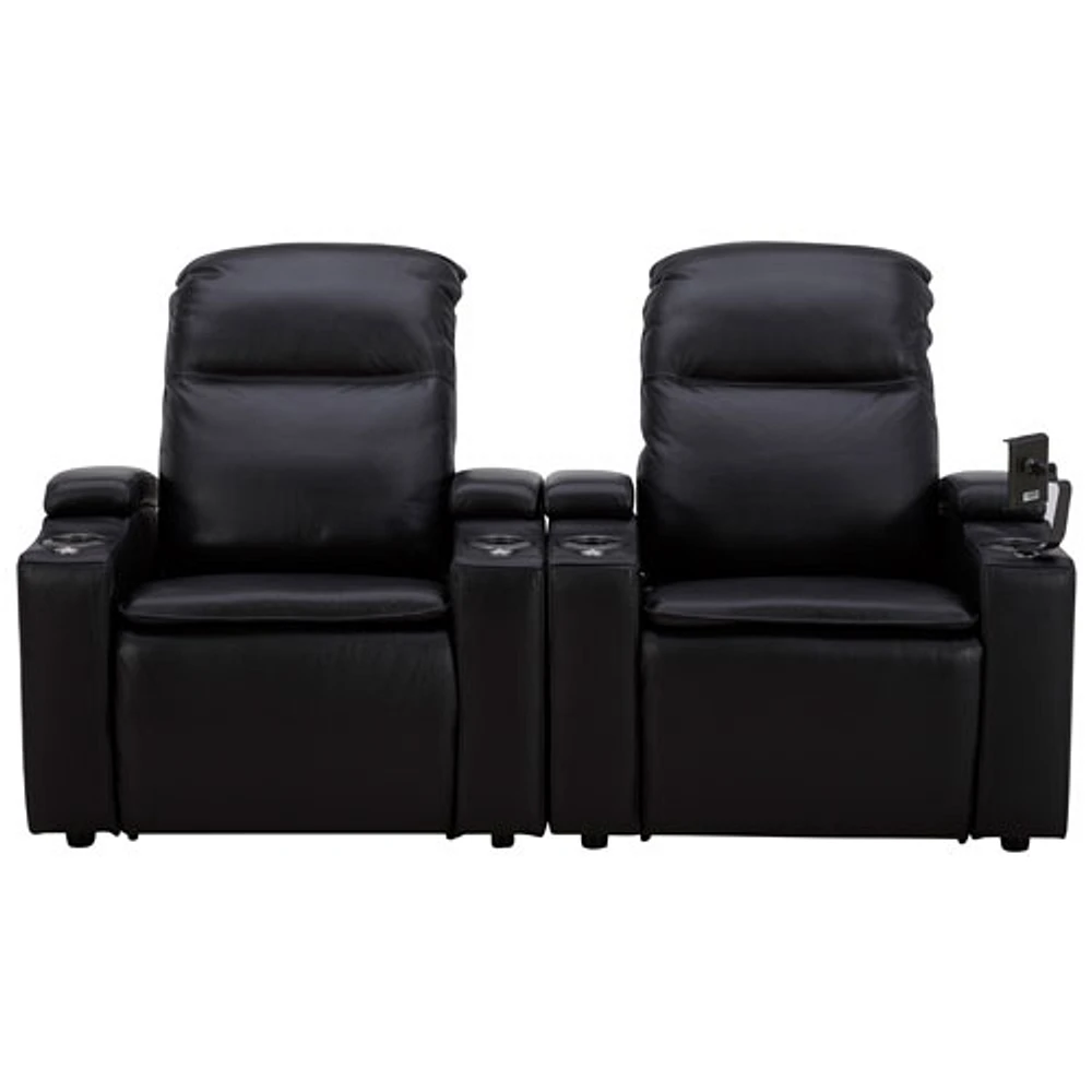 Haven Leather Power 2 Reclining Lift Chair with Cup Holder & Phone Holder - Black/Metal