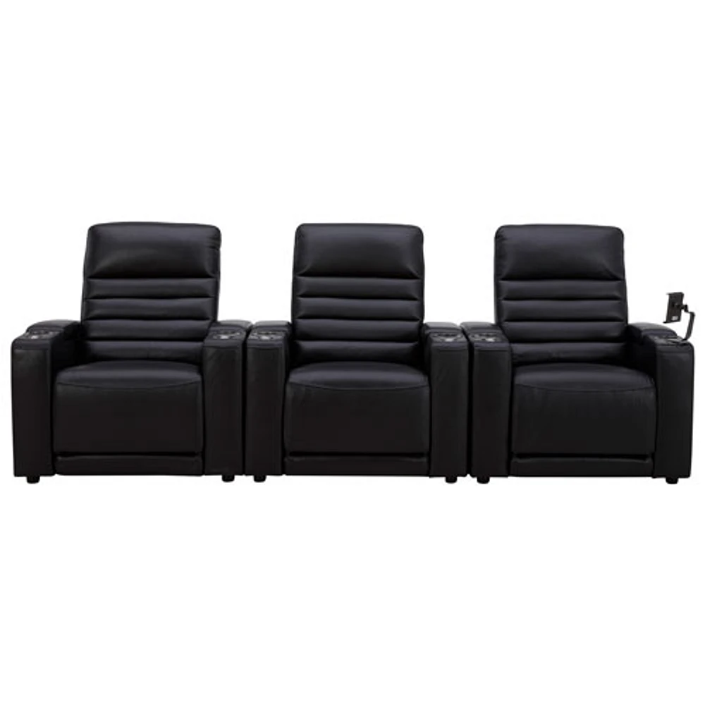 Prestige Leather Power 3 Recliner Chair with Cup Holder & Phone Holder - Black/Metal