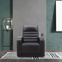 Prestige Leather Power 3 Recliner Chair with Cup Holder & Phone Holder - Black/Metal