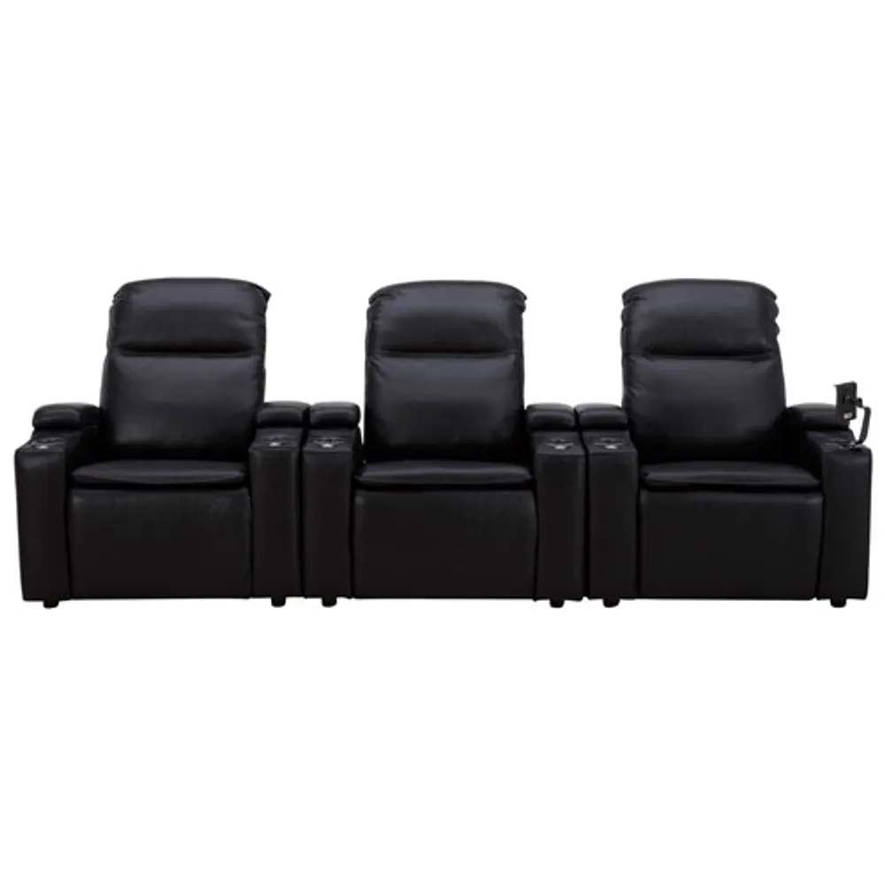Haven Leather Power 3 Reclining Lift Chair with Cup Holder & Phone Holder - Black/Metal