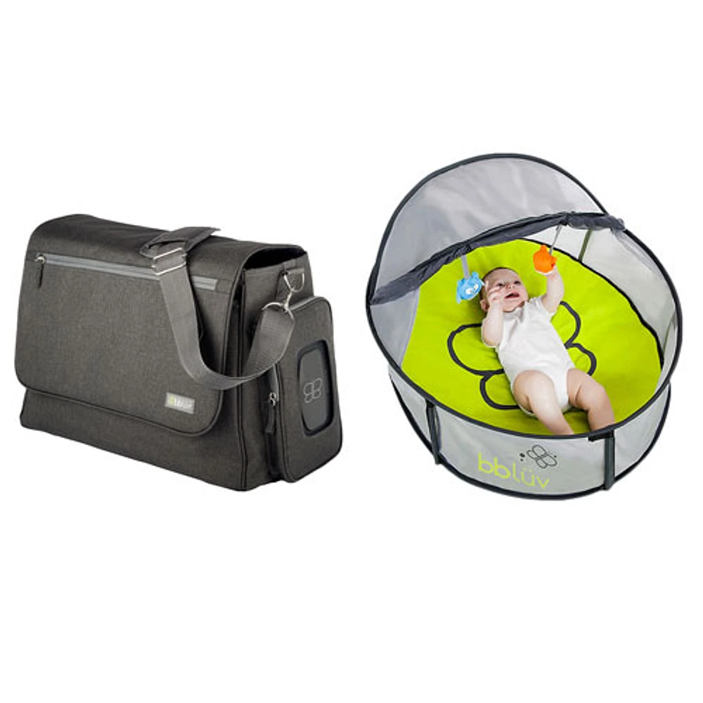 bbluv Travelling With Baby Bundle - Ultra Messenger Diaper Bag & Nido Mini Travel Play Tent