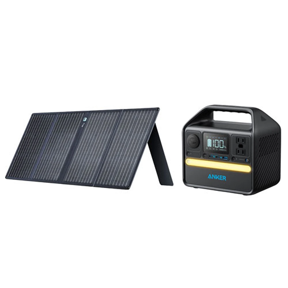 Panneau solaire SOLIX 625 avec béquille ajustable d'Anker (100 W) et station d'alimentation portative 522 (357 W)