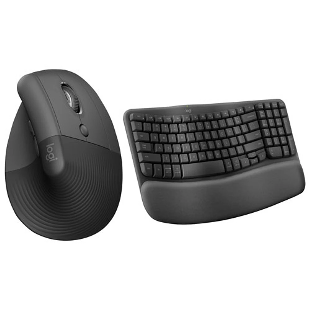 Souris ergonomique sans fil verticale de 4000 ppp Lift et clavier ergonomique de Logitech - Graphite