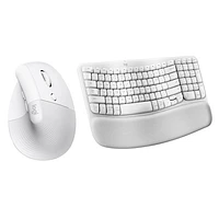 Logitech Lift Vertical Ergonomic 4000 DPI Wireless Mouse & Keyboard - White/Off-White