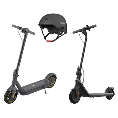 Segway Ninebot G30P MAX Adult Electric Scooter & E2 Teen Electric Scooter with Helmet - Dark Grey/Black