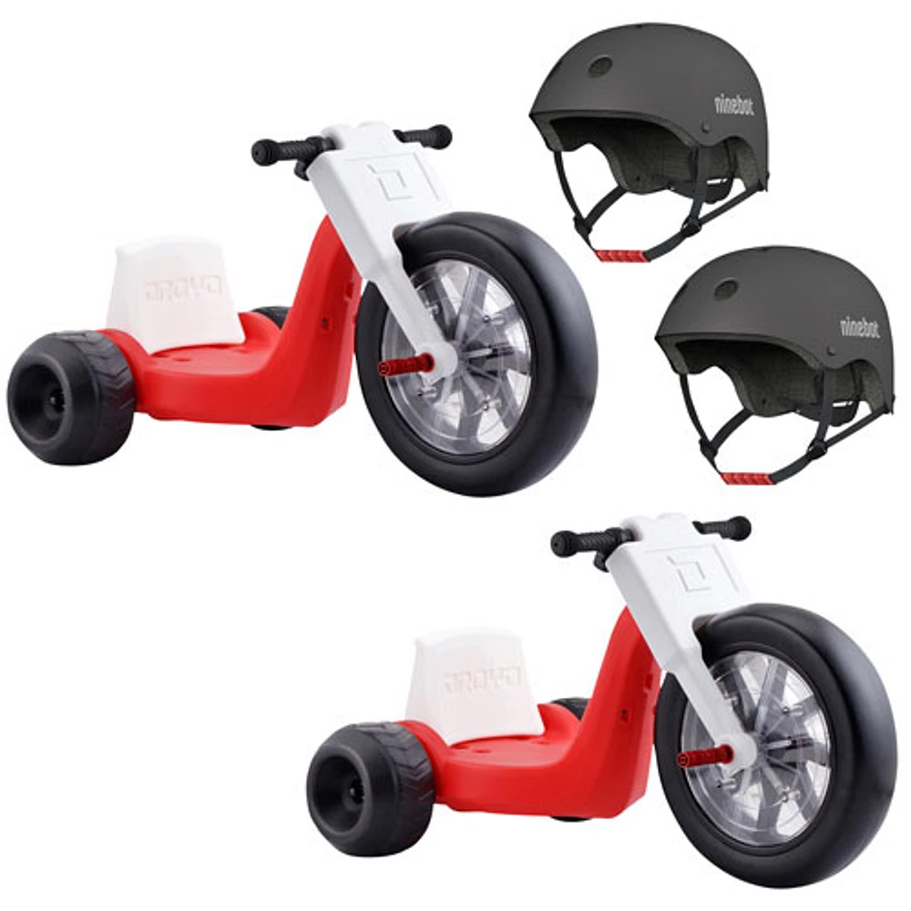 Droyd Romper Ride-On Electric Bike with V2 Kids Helmet - Red/White - Set of 2