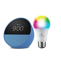 Amazon Echo Spot Smart Alarm Clock with Alexa & Smart LED Light Bulb - Blue/ Multi-Colour