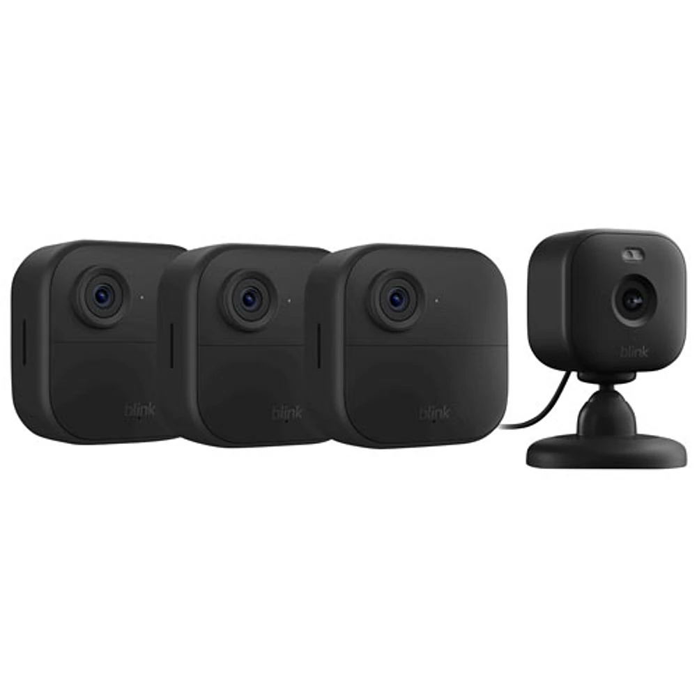 Système de surveillance à caméras IP sans fil HD intégrale 1080p Outdoor 4 de Blink - Ensemble de 3 et caméra Mini 2- Noir