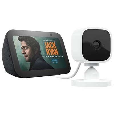 Echo Show 5 (3e gén.) d'Amazon et caméra IP d'intérieur Wi-Fi 1080p Mini de Blink - Anthracite/Blanc