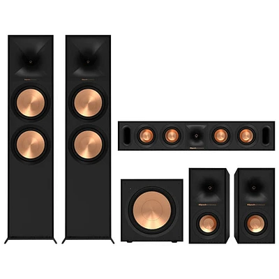 Klipsch Dual R800F 600W Tower Speakers with Center Channel Speaker, Subwoofer & Bookshelf Speakers - Black