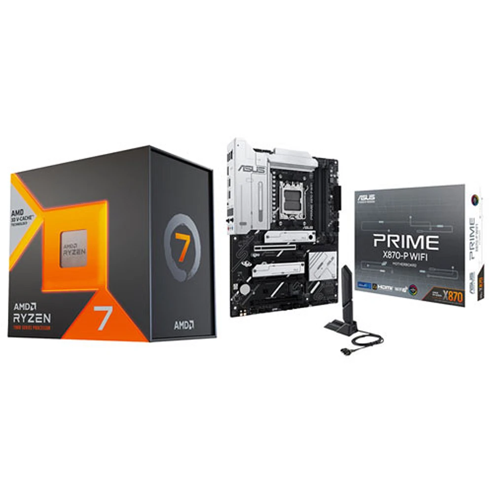 AMD Ryzen 7 7800X3D 8-Core 4.2GHz AM5 Processor with ASUS PRIME X870-P Wi-Fi 7 AM5 DDR5 Motherboard