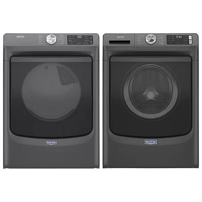 Maytag 7.3 Cu. Ft. Gas Steam Dryer & 5.5 Cu. Ft. Front Load Steam Washer- Volcano Black